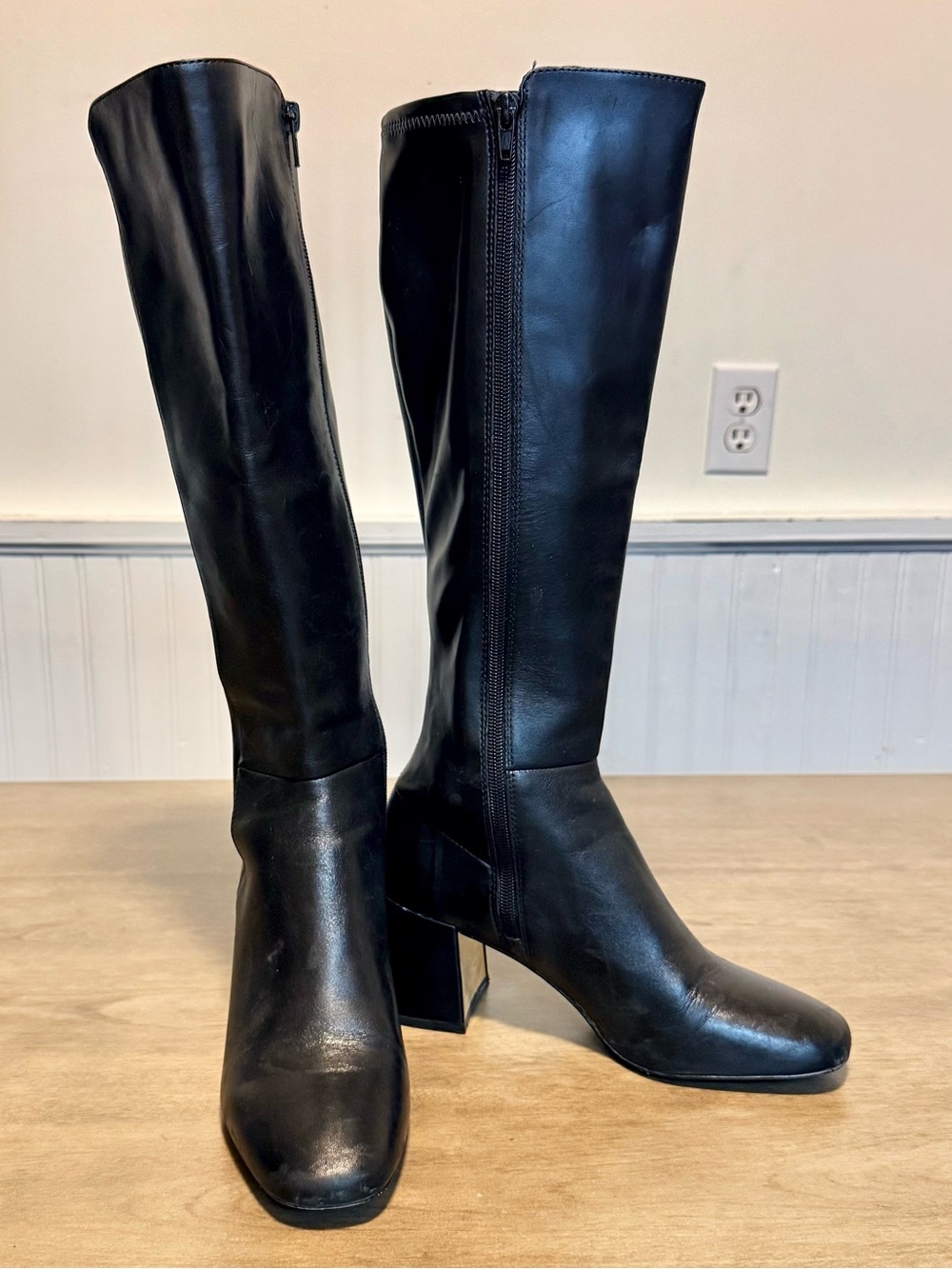 Aldo Leather Black Knee-High Block Heel Leather Boots SZ.7